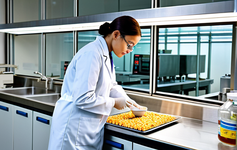 **

"A professional Food Safety Officer in a fully clothed, modest lab coat, inspecting food samples in a modern laboratory, appropriate attire, safe for work, perfect anatomy, natural proportions, high-resolution, professional photograph, family-friendly. The scene includes various lab equipment and clear signage related to food safety protocols."

**