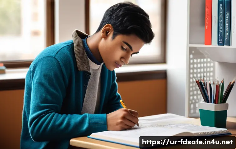 식품위생사 자격증 공부 꿀팁 - **Prompt:** "A young adult (male or female, early 20s) deeply engrossed in studying for a food hygie...