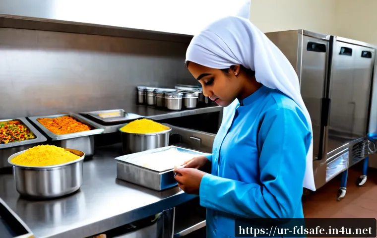 Home 17 식품위생사 취업 성공 사례 - Photorealistic Pakistani food hygiene professional in a clean commercial kitchen, wearing a modest l...
